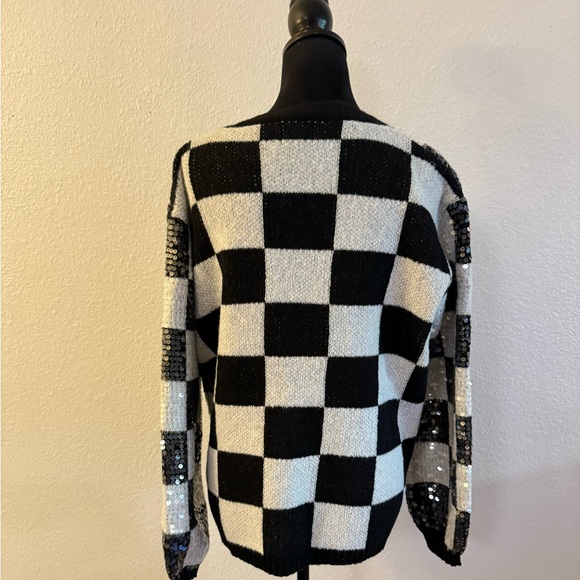 BiBi Black and White Checkered Sequin Cardigan - Picture 8 of 10